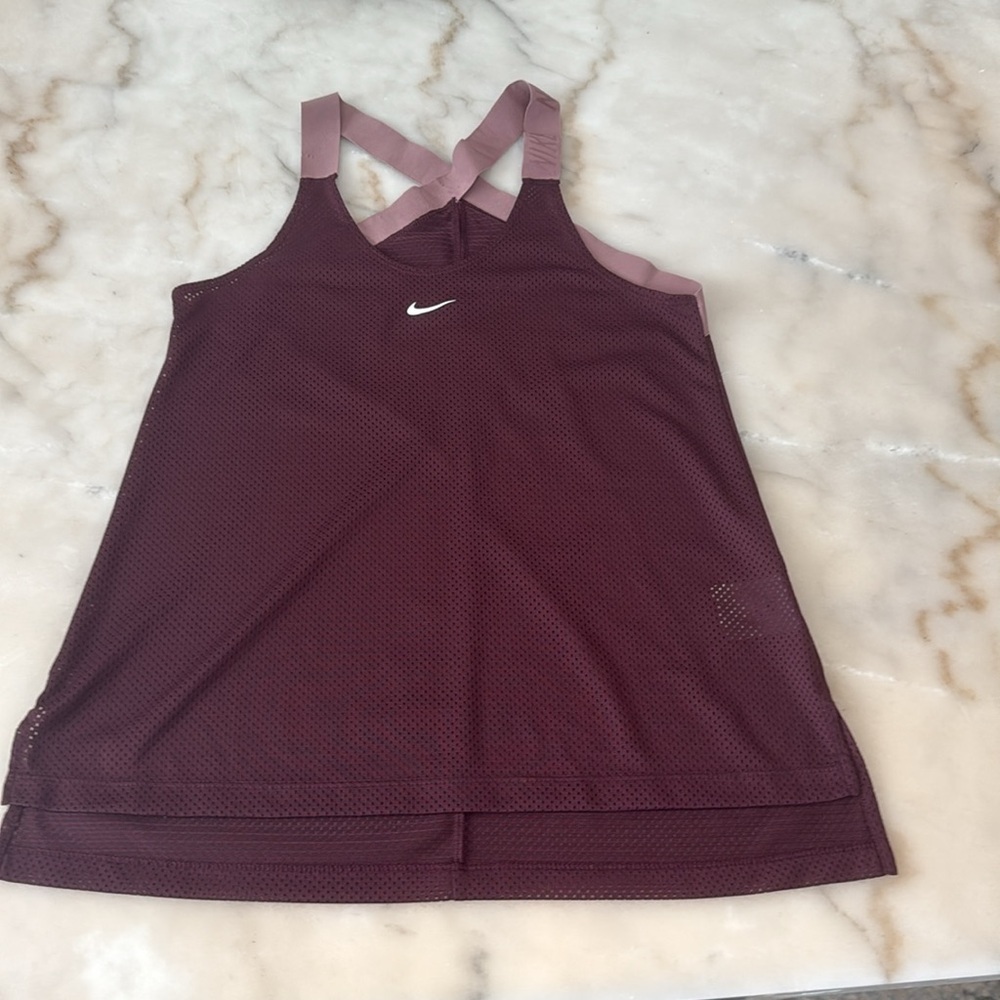 Nike Elstka Elastika Mesh Maroon Rose Logo Strap Relaxed Fit Tank Top XS S - Picture 4 of 14